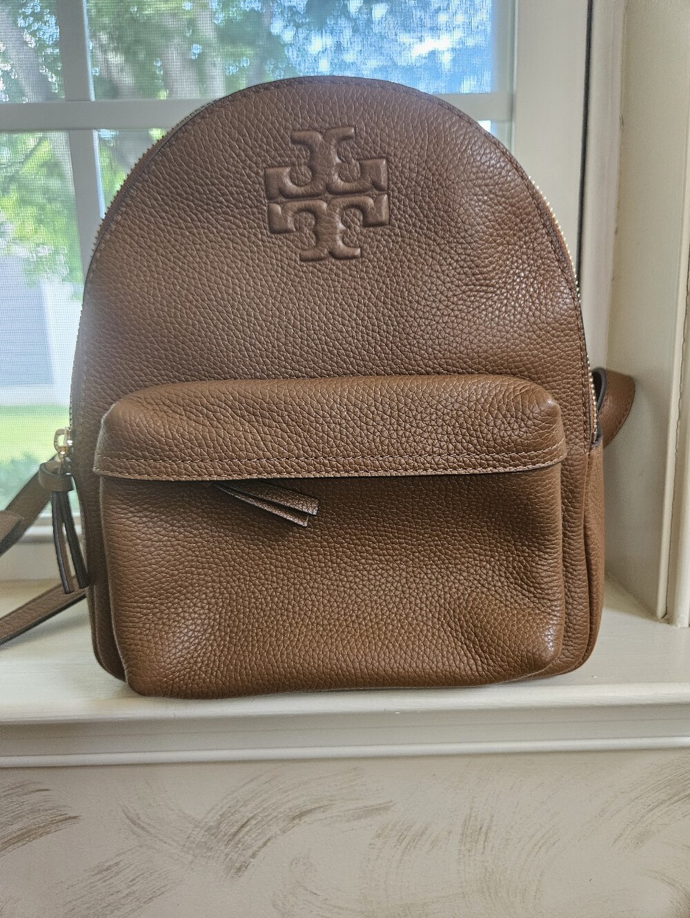 Tory Burch Chestnut Pebbled Leather Mini Backpack